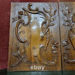 2 Scroll ribbon shield carving panel 1539 Antique French architectural salvage