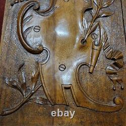 2 Scroll ribbon shield carving panel 1539 Antique French architectural salvage