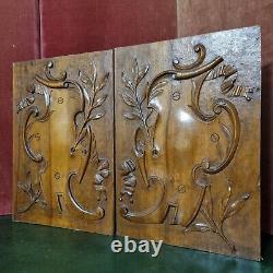 2 Scroll ribbon shield carving panel 1539 Antique French architectural salvage