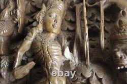 2 Vintage Indonesian Balinese Deep Relief Carved Wood'rama & Sita' Wall Panels