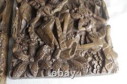 2 Vintage Indonesian Balinese Deep Relief Carved Wood'rama & Sita' Wall Panels