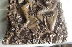 2 Vintage Indonesian Balinese Deep Relief Carved Wood'rama & Sita' Wall Panels