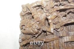 2 Vintage Indonesian Balinese Deep Relief Carved Wood'rama & Sita' Wall Panels