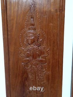 (2) Vintage Wood Carved Thailand Ancient Thai King & Queen Panels 9 x 24 ea