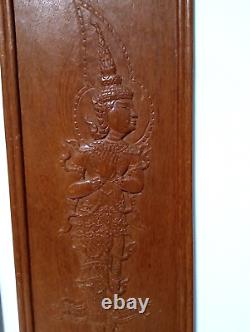 (2) Vintage Wood Carved Thailand Ancient Thai King & Queen Panels 9 x 24 ea
