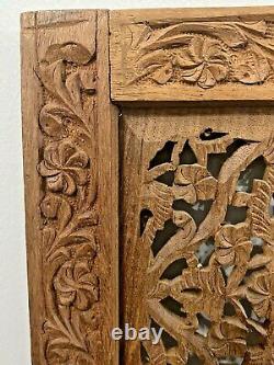 (2) Vintage Wood Hand Carved Wall Decor Panel Floral Flowers Wall Art 24x12