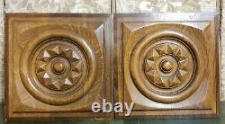 2 diamond rosette wood carving panel Antique french architectural salvage 14