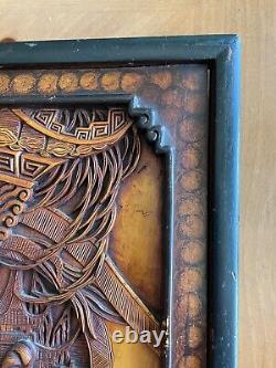 2 of 2 antique/vintage Chinese high detail hand carved wood panel wall hanging