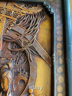 2 of 2 antique/vintage Chinese high detail hand carved wood panel wall hanging