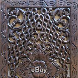 2 pcs Teak Wood Thai Hand Carved Home Decor Wall Panel Art Decorative #26 gtahy