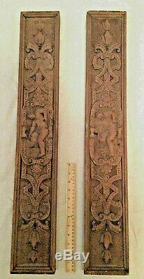 2 wood panels 31x5 carved reclining men drawer front architectural salvage locks