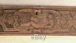 2 wood panels 31x5 carved reclining men drawer front architectural salvage locks