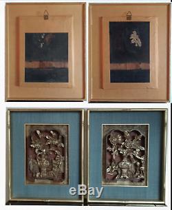 2 x Schnitzerei 19. Jh. Rotlack vergoldet China carved gilded wood relief panel