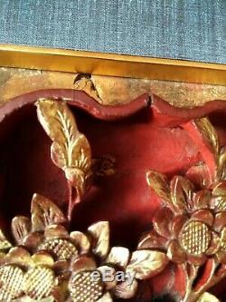 2 x Schnitzerei 19. Jh. Rotlack vergoldet China carved gilded wood relief panel