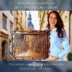 20 Wood carved picture 50cm 3D The Old City paiting-panel-icon-orthodox-art-oil