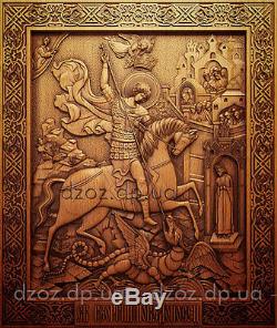 20Wood Carved Icon 3D George Victorious St Serapfim orthodox panel painting art