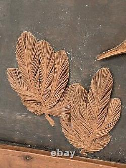 20thC Japanese School Keyaki Carved Wood Panel WithCranes & Young pine Signed