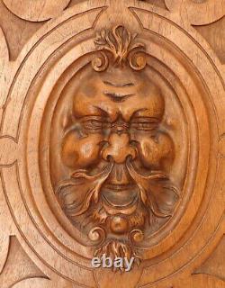 21 Antique French Carved Walnut Wood Panel Gothic Man Face Bacchus Salvage #2