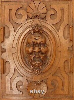 21 Antique French Carved Walnut Wood Panel Gothic Man Face Bacchus Salvage #2