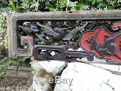 212. Antique Carved Wood Panel with Flower, Deer and Swallow