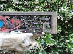 212. Antique Carved Wood Panel with Flower, Deer and Swallow