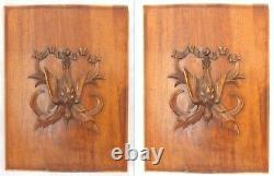 23 Antique French Carved Wood Panel Gothic PAIR Salvage Hunting Theme Birds