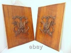 23 Antique French Carved Wood Panel Gothic PAIR Salvage Hunting Theme Birds
