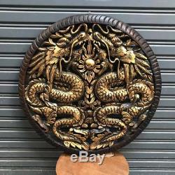 23 Pair of Dragons Teak Wood Carved Collectibles Zodiac Wall Decor Wall Panel