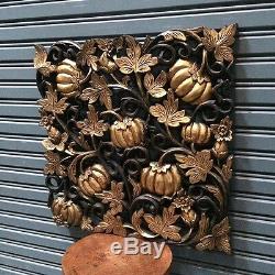 23 Pumpkin Teak Wood Carved Collectibles Thick Handicraft Wall Decor Wall Panel