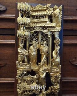 23 Vintage Chinese Carved Giltwood Furniture Panel with Figures Warriors Horses