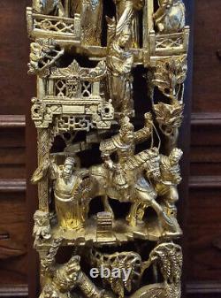 23 Vintage Chinese Carved Giltwood Furniture Panel with Figures Warriors Horses