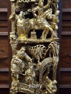 23 Vintage Chinese Carved Giltwood Furniture Panel with Figures Warriors Horses