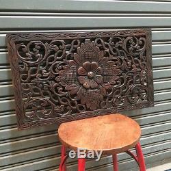 23-inch Teak Wood Floral Handcrafted Wood Carving Wall Panel Wall Sculpture