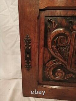 24 Antique French Gothic Architectural Panel Door Oak Wood Carved Salvage