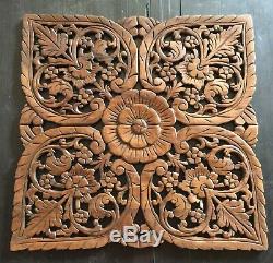 24 Thai Carved Wood Wall Art Panel Decor Plaque Wax Asian Floral Teak Hanging