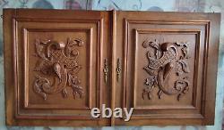 25,5 Pair French Antique Architectural Pillar Panel Door Solid Oak Wood Carved