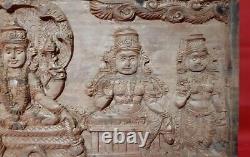 25 Hindu God Vishnu Story Lakshmi Ganga Wooden Hand Carved Wall Hanging Panel