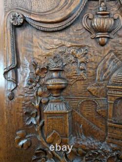 25 Tall Hand Carved French Antique Oak Gazebo Garden Scene Wood Panel