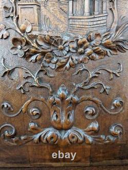 25 Tall Hand Carved French Antique Oak Gazebo Garden Scene Wood Panel