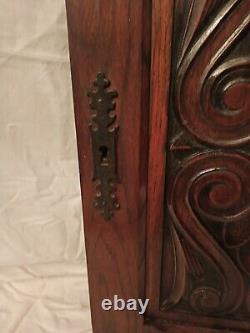 27,5 Antique French Gothic Architectural Panel Pair Door Oak Wood Carved Salvage