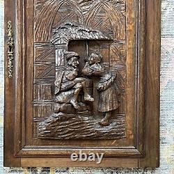 28 Tall Hand Carved French Antique Oak Renaissance Medieval Scene Wood Panel