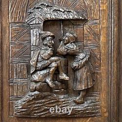 28 Tall Hand Carved French Antique Oak Renaissance Medieval Scene Wood Panel