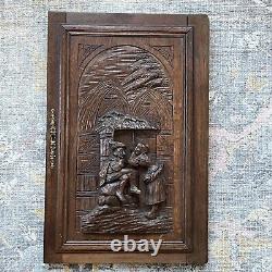 28 Tall Hand Carved French Antique Oak Renaissance Medieval Scene Wood Panel