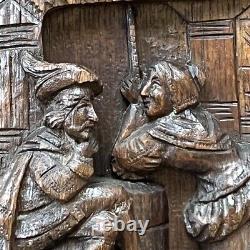 28 Tall Hand Carved French Antique Oak Renaissance Medieval Scene Wood Panel