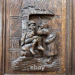 28 Tall Hand Carved French Antique Oak Renaissance Medieval Scene Wood Panel