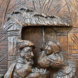 28 Tall Hand Carved French Antique Oak Renaissance Medieval Scene Wood Panel