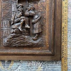 28 Tall Hand Carved French Antique Oak Renaissance Medieval Scene Wood Panel