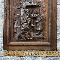 28 Tall Hand Carved French Antique Oak Renaissance Medieval Scene Wood Panel