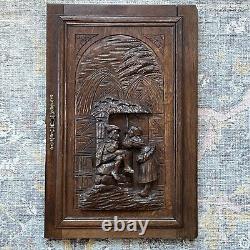 28 Tall Hand Carved French Antique Oak Renaissance Medieval Scene Wood Panel