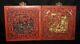 2x 19c Chinese Qing Red Lacquer & Gilt Carved Wooden Panels Figures Motif (rgr)